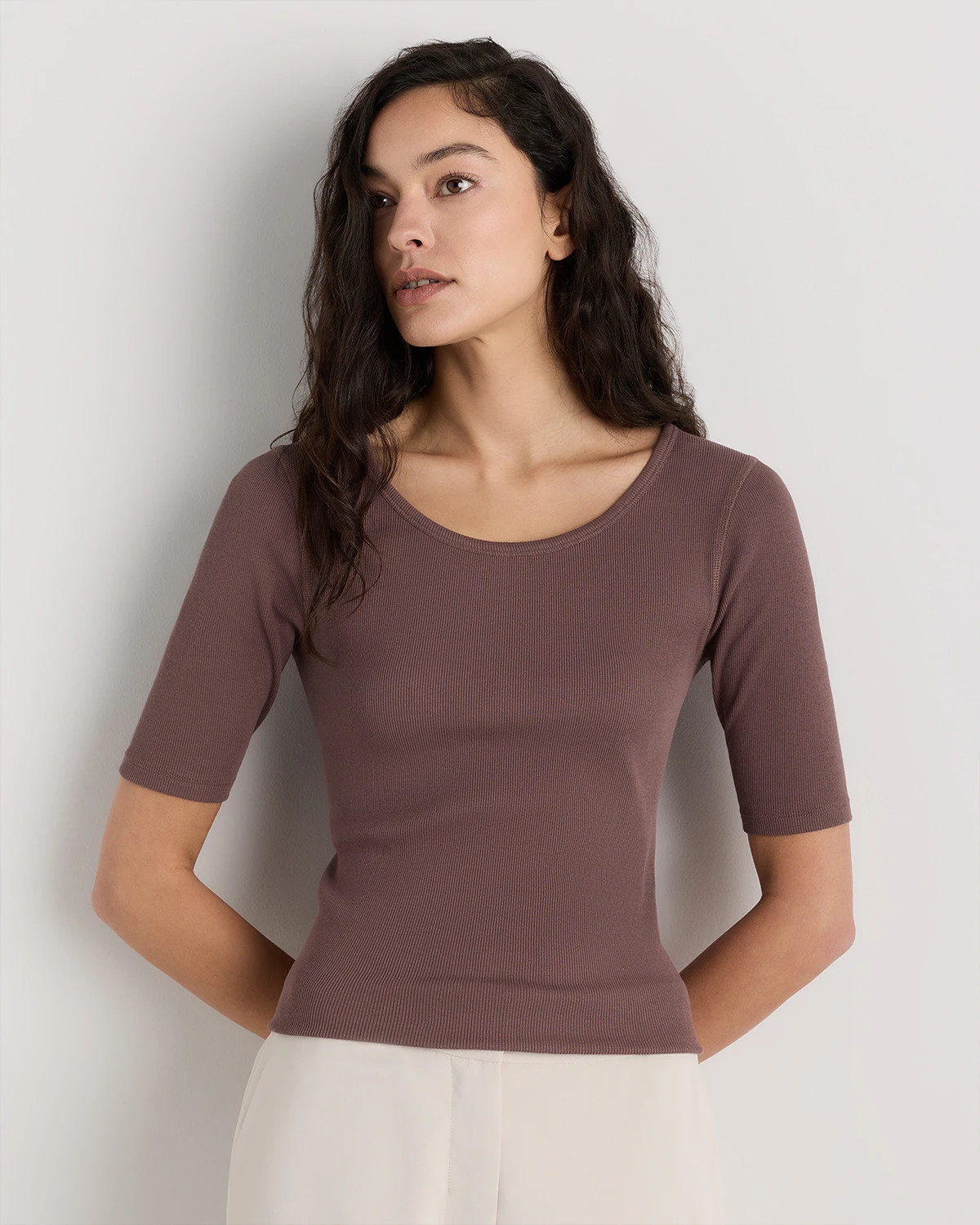 Organic Cotton Micro-Rib Elbow Sleeve Tee | Quince
