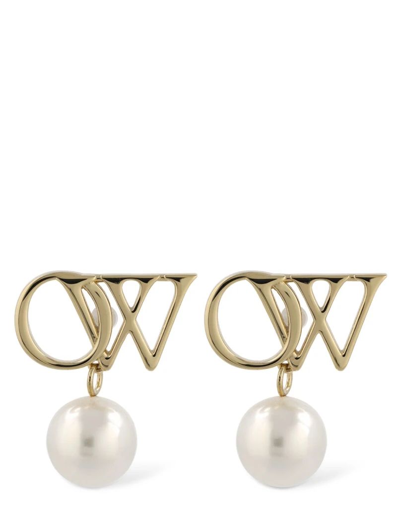 Ow brass & faux pearl earrings - Off-White - Women | Luisaviaroma | Luisaviaroma