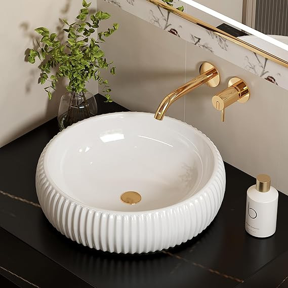 ELLAI Round Vessel Sink Bathroom Sink Above Counter Bowl Sink Porcelain Ceramic Countertop Basin,... | Amazon (US)