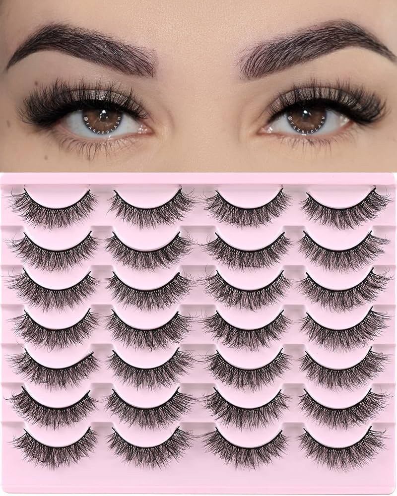 FARRED Natural Lashes Short Eyelashes Wispy False Mink Lash Pack 14 Pair Natural Look Fluffy Cat ... | Amazon (US)