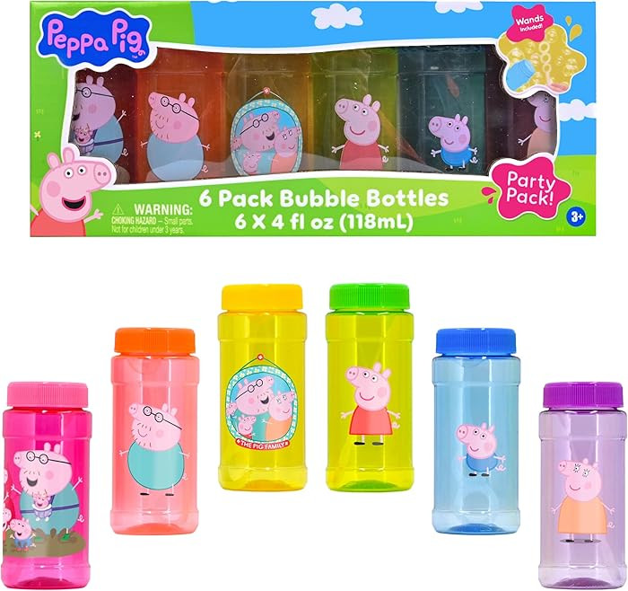 Peppa Pig Bubble Solution 6 Pack with Wands, Easy Grip Bottles for Kids, Party Favors, Easter Bas... | Amazon (US)