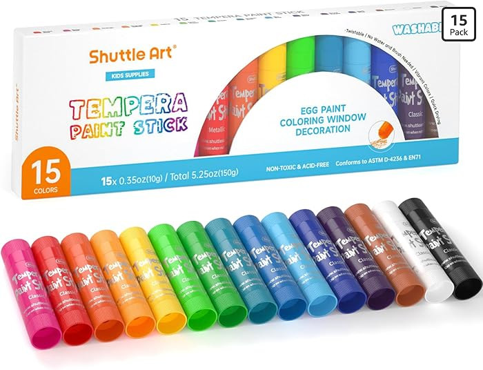 Tempera Paint Sticks, 15 Colors Solid Tempera Paint for Kids, Super Quick-drying, Washable, Works... | Amazon (US)