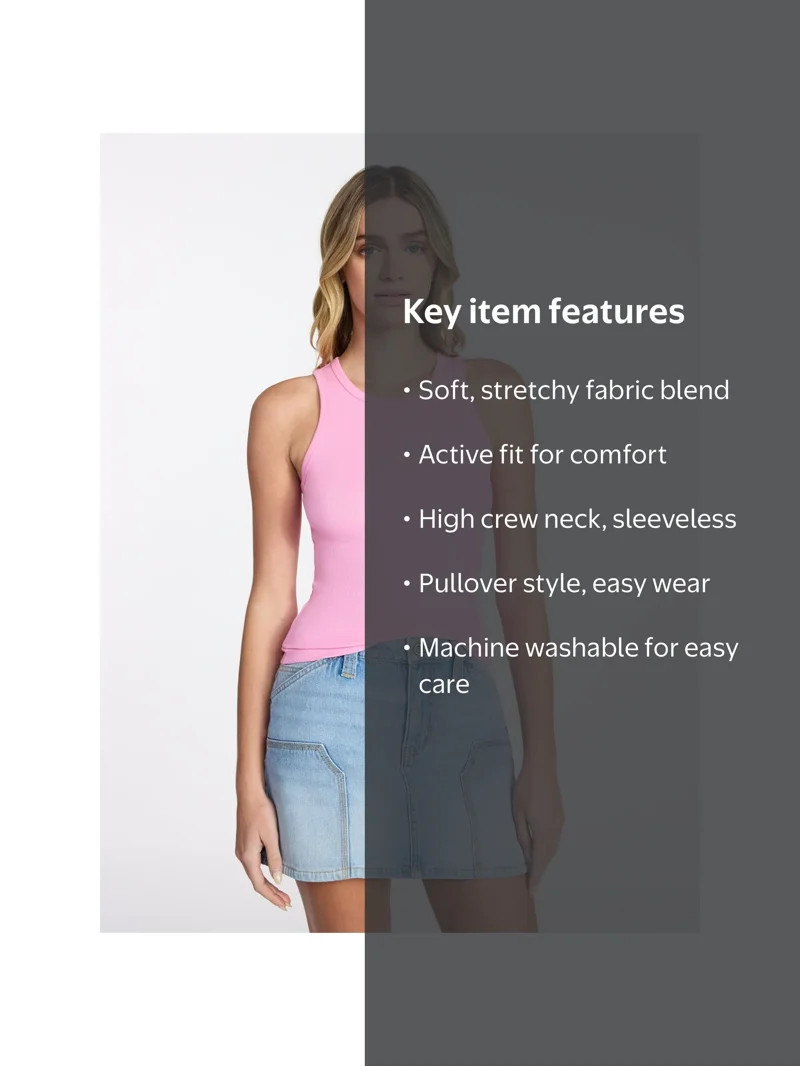 No Boundaries Ribbed High Neck Tank Top, Women's XXS-XXL | Walmart (US)