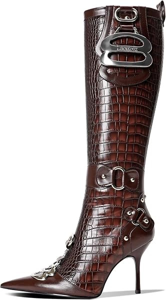 Knee High Crocodile Boots for Women Pointed Stiletto Tall Boots | Amazon (US)