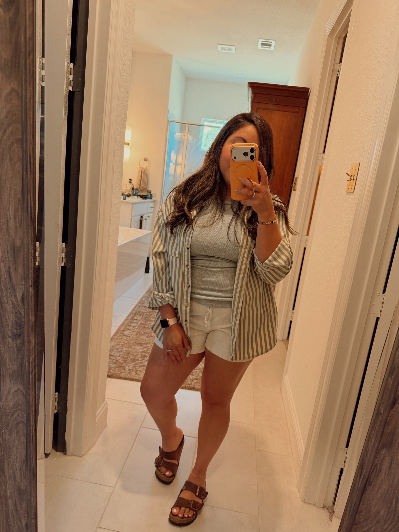 Easy mom fit for a Sunday 🤎 Comfy, casual and put together without trying too hard. 

mom outfit, mom style, casual mom outfit, mom fit, everyday outfit, casual outfit, summer outfit, summer mom style, striped button down, linen shorts, basic tank, Birkenstock sandals, neutral outfit, comfy outfit, weekend outfit, Sunday outfit, midsize style, midsize outfit

#LTKmomlife #LTKdayinmylife #LTKgrwm