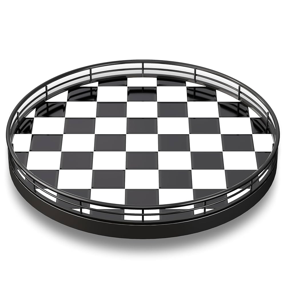 10.2-Inch Black & White Checkerboard Lazy Susan Organizer – Rotating Serving Tray with Oak Base... | Amazon (US)