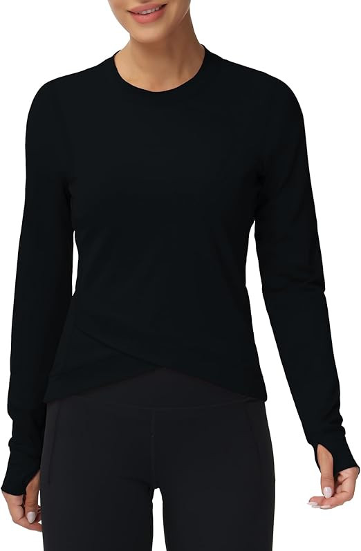 Women's Long Sleeve Compression Shirts Workout Tops Cross Hem Athletic Running Yoga T-Shirts with... | Amazon (US)