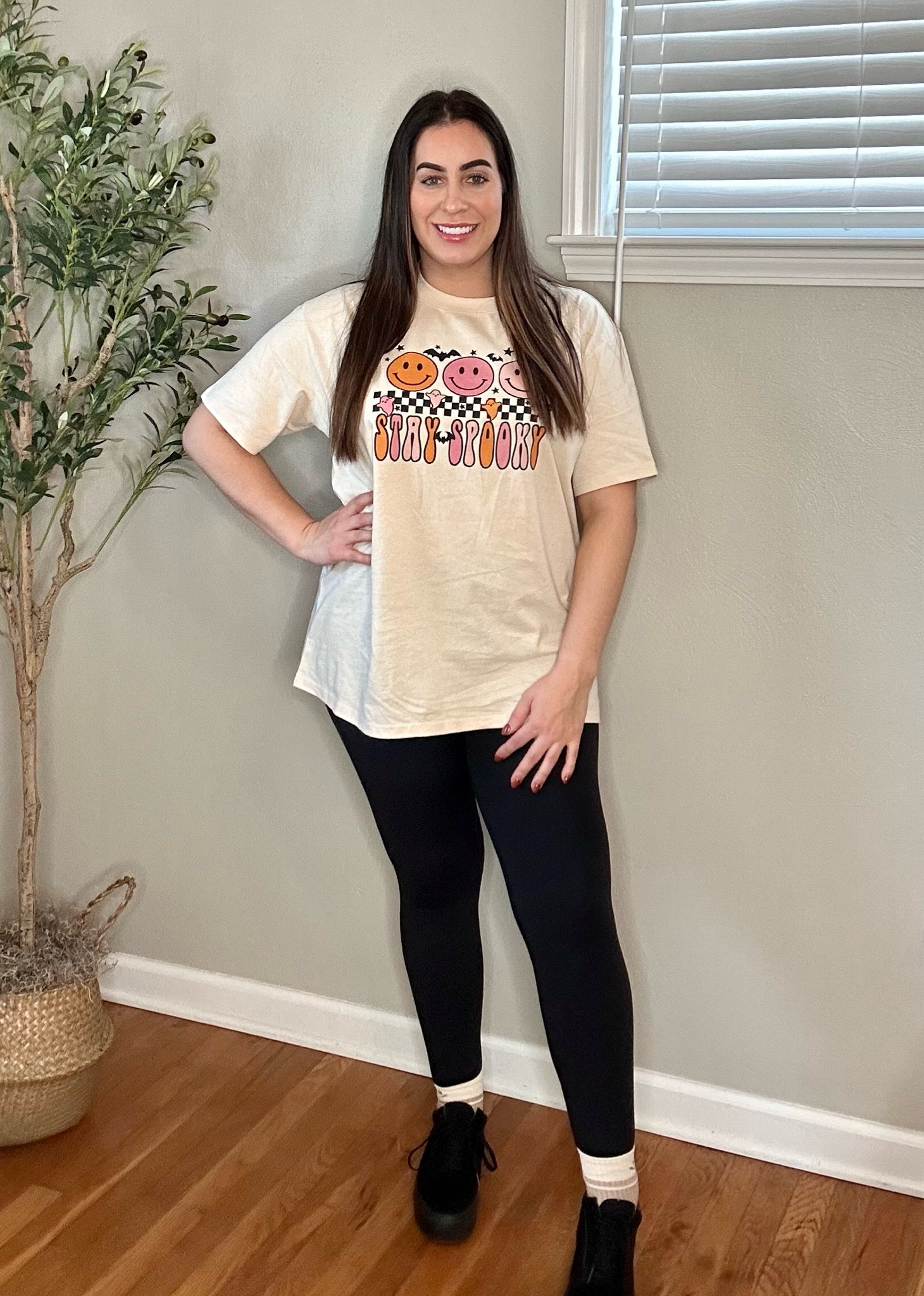 Pink lily Halloween graphic tee! 
Wearing size xl here. Sized up one. 
Lululemon leggings size 10
Vans tts

#LTKmidsize #LTKSale #LTKHalloween