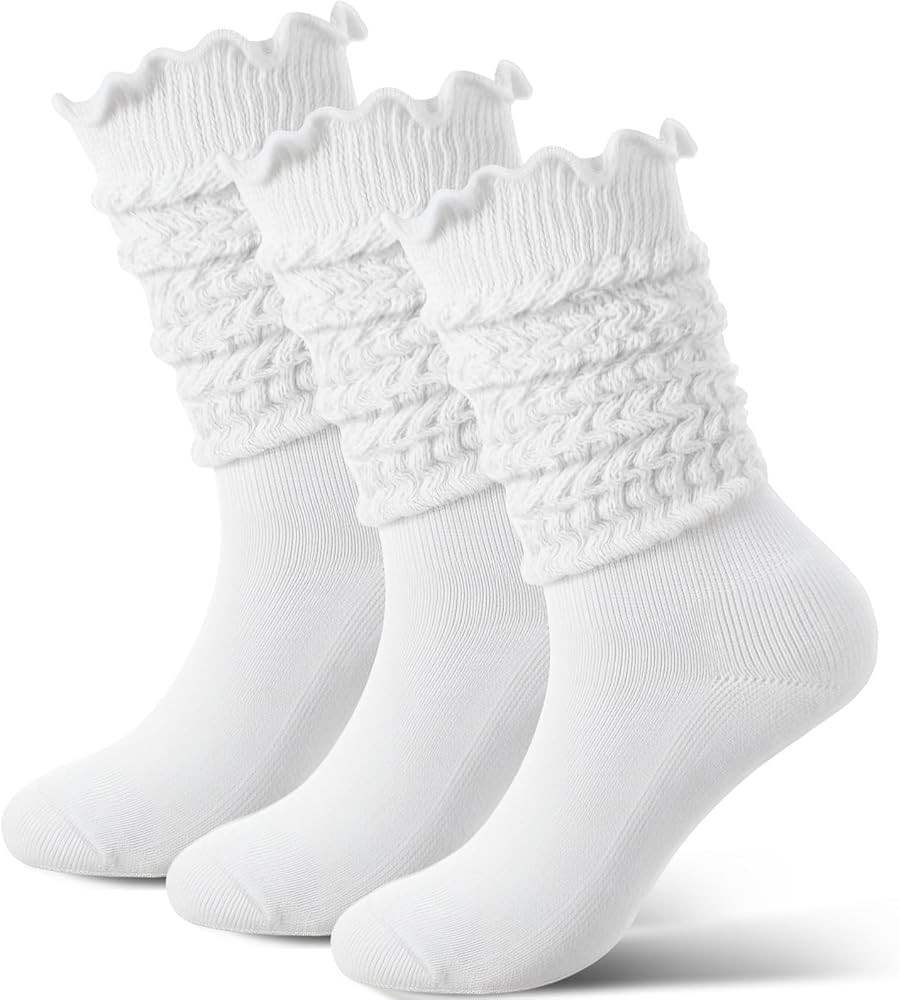 Sintege 3 Pcs Slouch Ruffle Socks for Women Warm Winter Scrunch Knee Boot High Socks with Ruffle ... | Amazon (US)