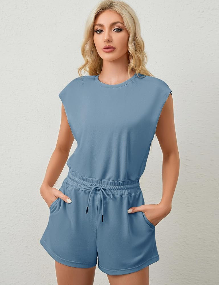 Himosyber Womens Active Romper Casual Sleeveless Shortsie One Piece Workout Short Jumpsuit with P... | Amazon (US)