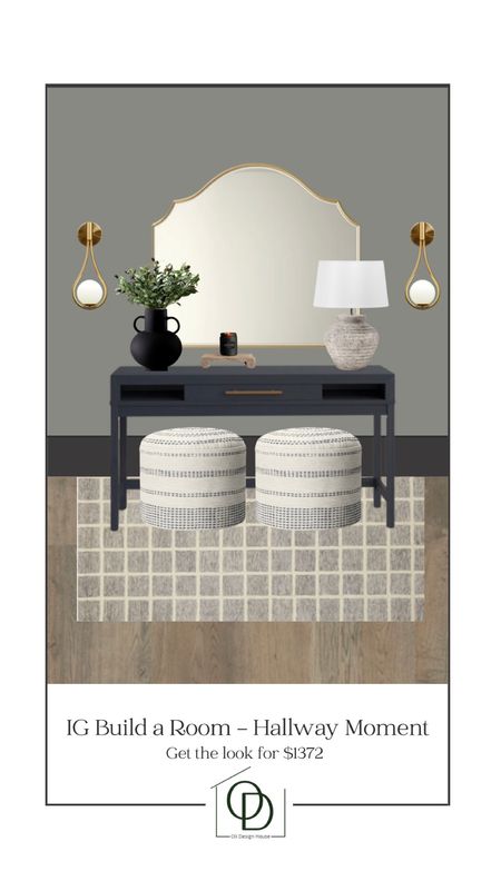 A hallway moment design board…

Console table design, curated console table styling, black console table, gold arch mirror, gold teardrop sconces, striped pouf ottoman, textured table lamp, black vase, faux olive stems, wood riser, checkered rug runner

#competition 

#LTKFind #LTKhome #LTKstyletip