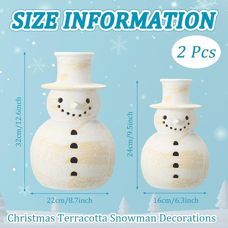 Wesiti 2 Pcs Christmas Snowman Decorations White Clay Christmas Decorations Snowman Figurines for... | Amazon (US)