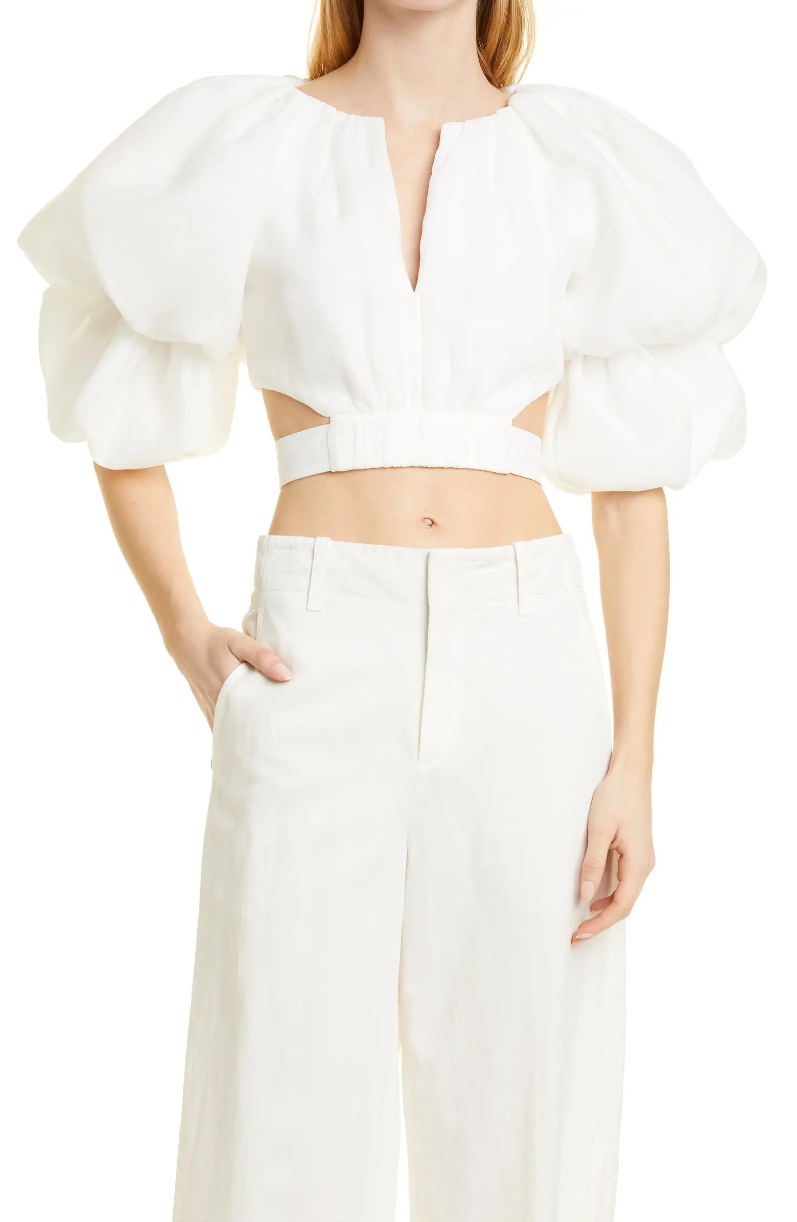 Aje Impression Puff Sleeve Cutout Crop Top | Nordstrom | Nordstrom