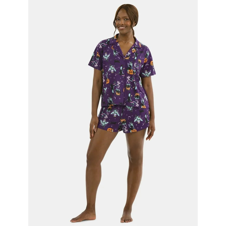Halloween Women’s Printed Notched Top and Shorts Pajama Set from Way to Celebrate, 2-Piece, Siz... | Walmart (US)