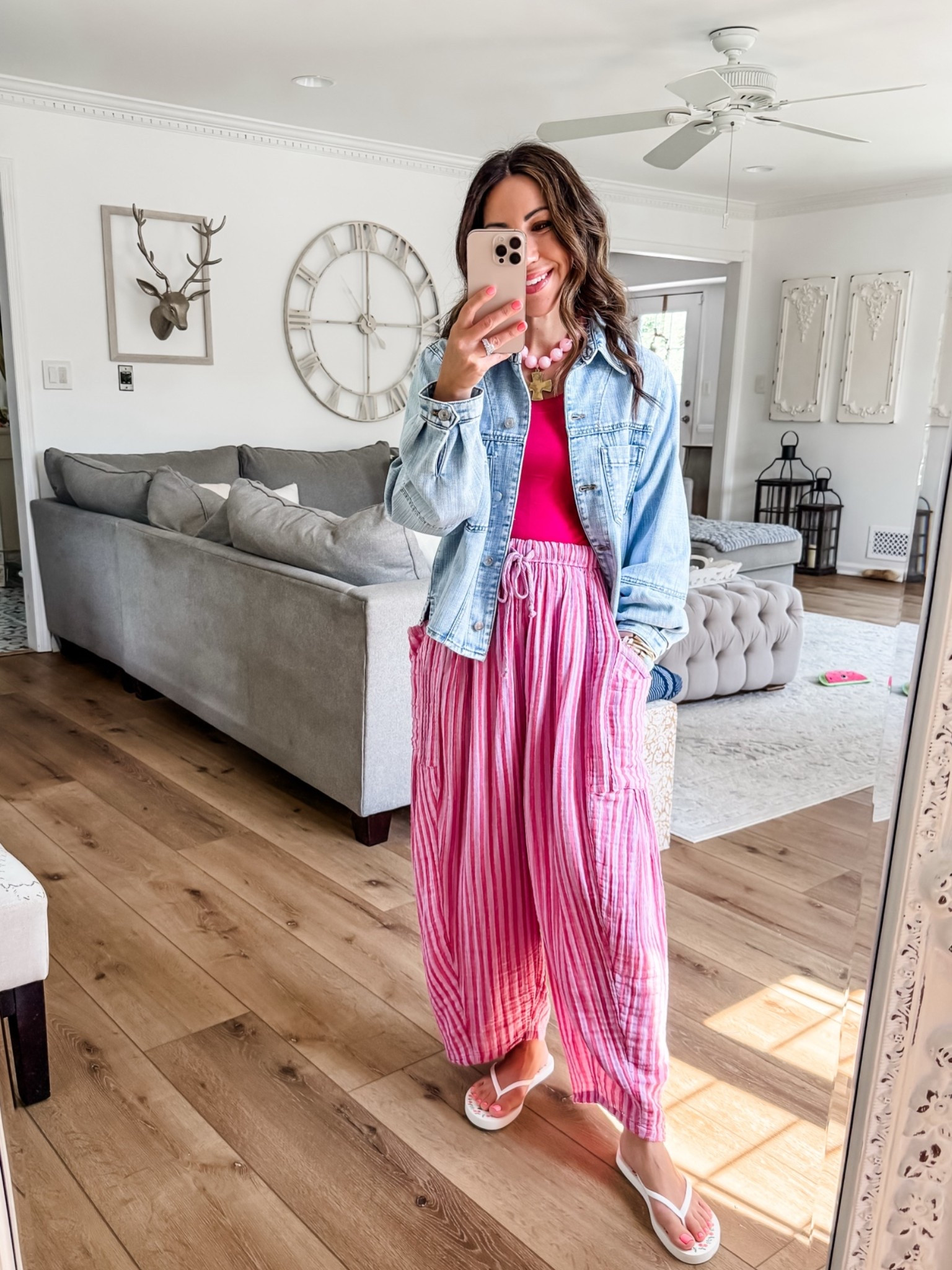 Denim jacket small. Pants excess. Tank top small. Jewelry code HOUSEOFLEO20

#LTKOver40 #LTKPetite