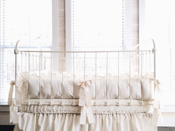 Ivory Farmhouse Ruffled Crib Bumpers, Neutral Crib Bumpers, Neutral Crib Bedding, Baby Bedding, C... | Etsy (US)