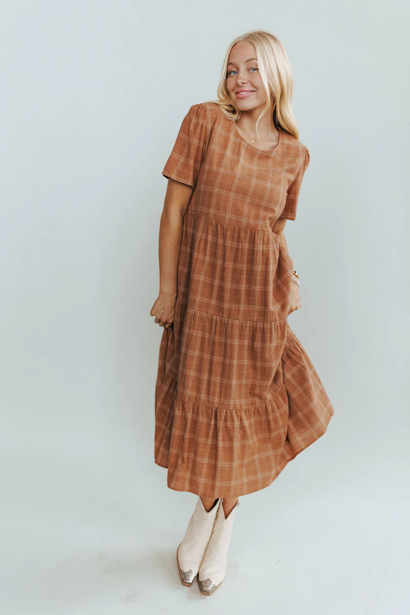 Peggy Plaid Dress in Brown | Henly