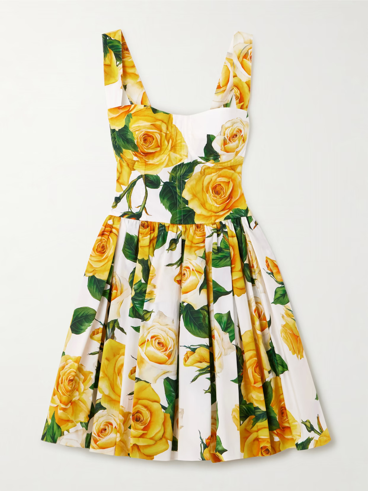 Dolce & Gabbana - Pleated Floral-print Cotton-poplin Mini Dress - Yellow | NET-A-PORTER (UK & EU)
