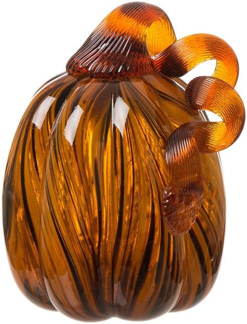 Glitzhome 6.3 Inch Hand Blown Two Tone Stripe Glass Pumpkin Table Accent Amber White | Amazon (US)