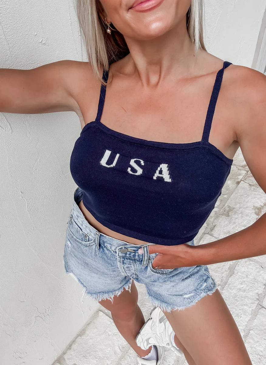 USA Knit Tank Top - Navy | CK Squared Boutique