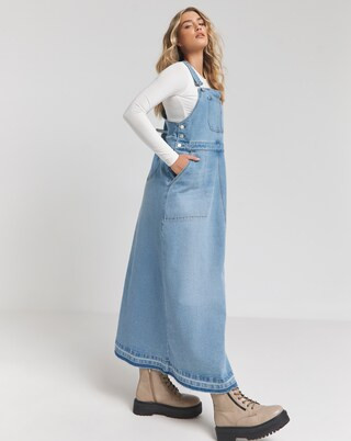 Light Wash Dungaree Denim Maxi Dress | Simply Be (UK)