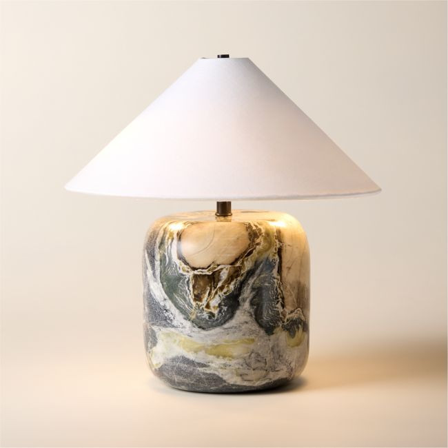 Block Mini Floral Jade Marble Table Lamp | CB2