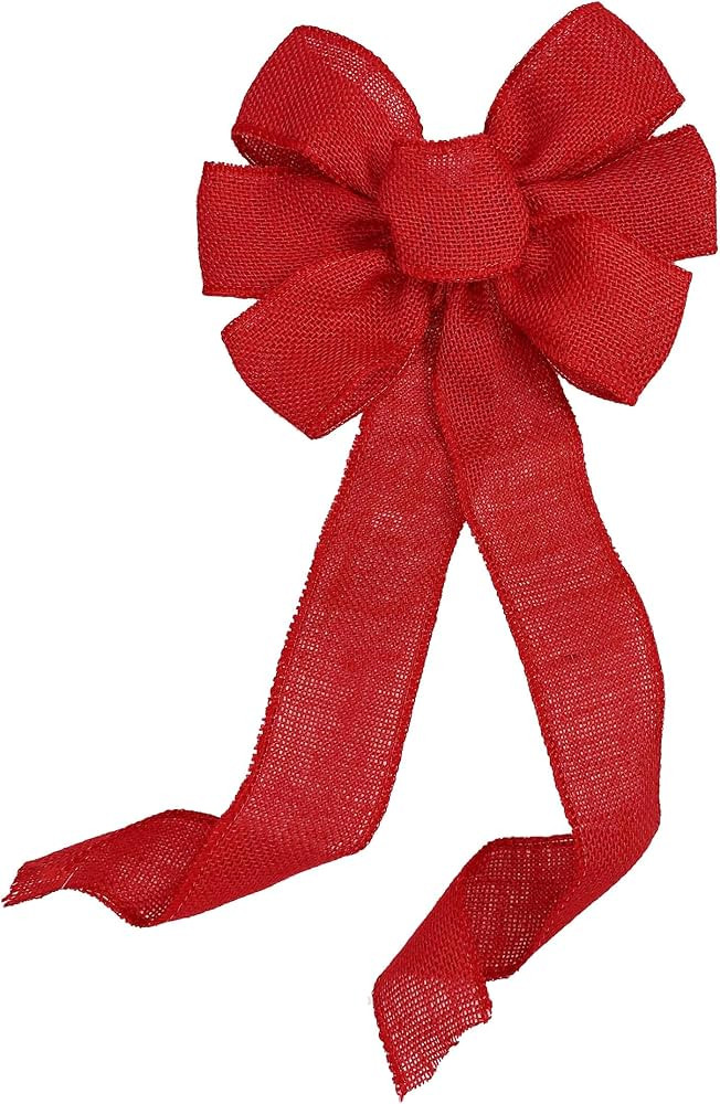 Red Burlap Ribbon Wreath Bow - 10" Wide, 18" Long Tails, Farmhouse Country Decor, Memorial Day, F... | Amazon (US)