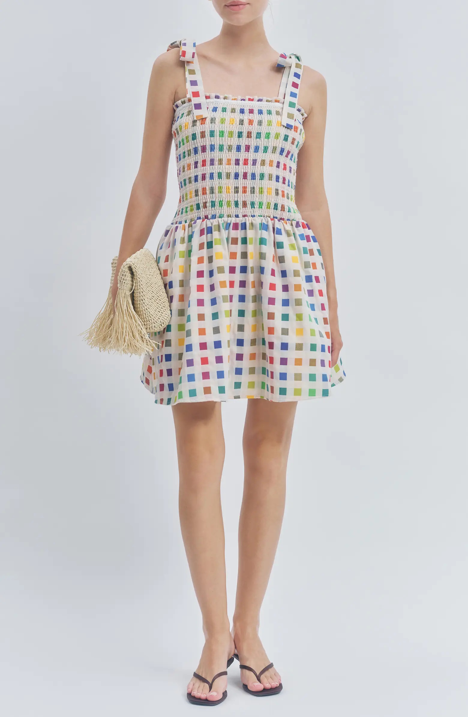 Estella Multicolor Dot Smocked Tie Shoulder Dress | Nordstrom