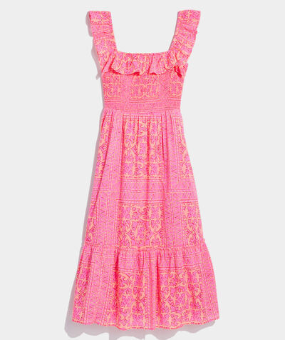 Neon Tortola Tile Smocked Midi Dress | vineyard vines