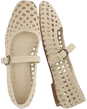 CUSHIONAIRE Weston Women’s Hand Woven Dressy Ballet Flats – Faux Leather Mary Jane with Adjus... | Amazon (US)