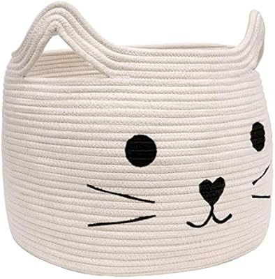 HiChen Large Woven Cotton Rope Storage Basket, Laundry Basket Organizer for Towels, Blanket, Toys... | Amazon (US)