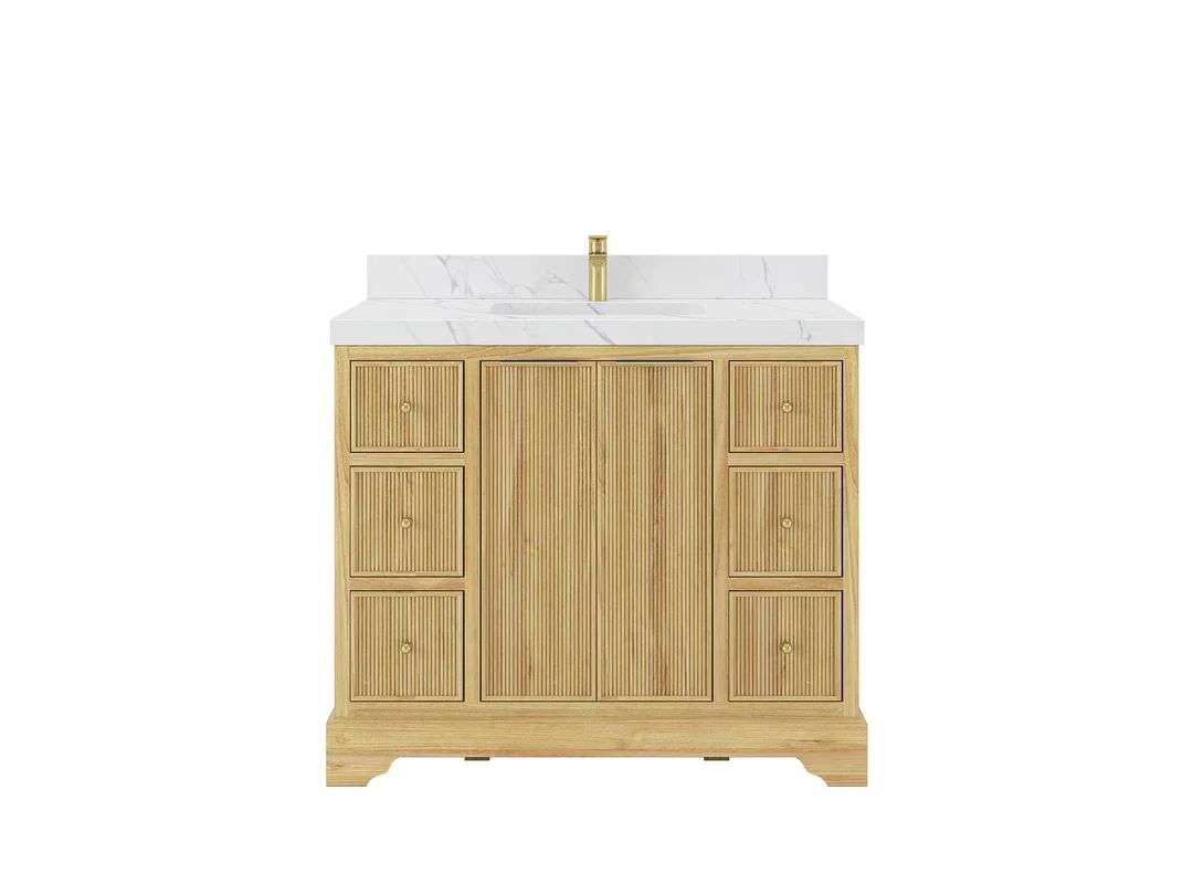 42 in. W x 22 in. D Austin Teak Single Sink Bathroom Vanity in Light Natural with Quartz or Marbl... | Etsy (US)