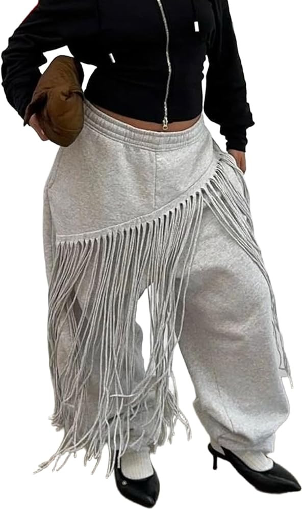 Womens Wide Leg Sweatpants High Waisted Baggy Pants Fashion Teen Girl Fringe Athletic Joggers wit... | Amazon (US)