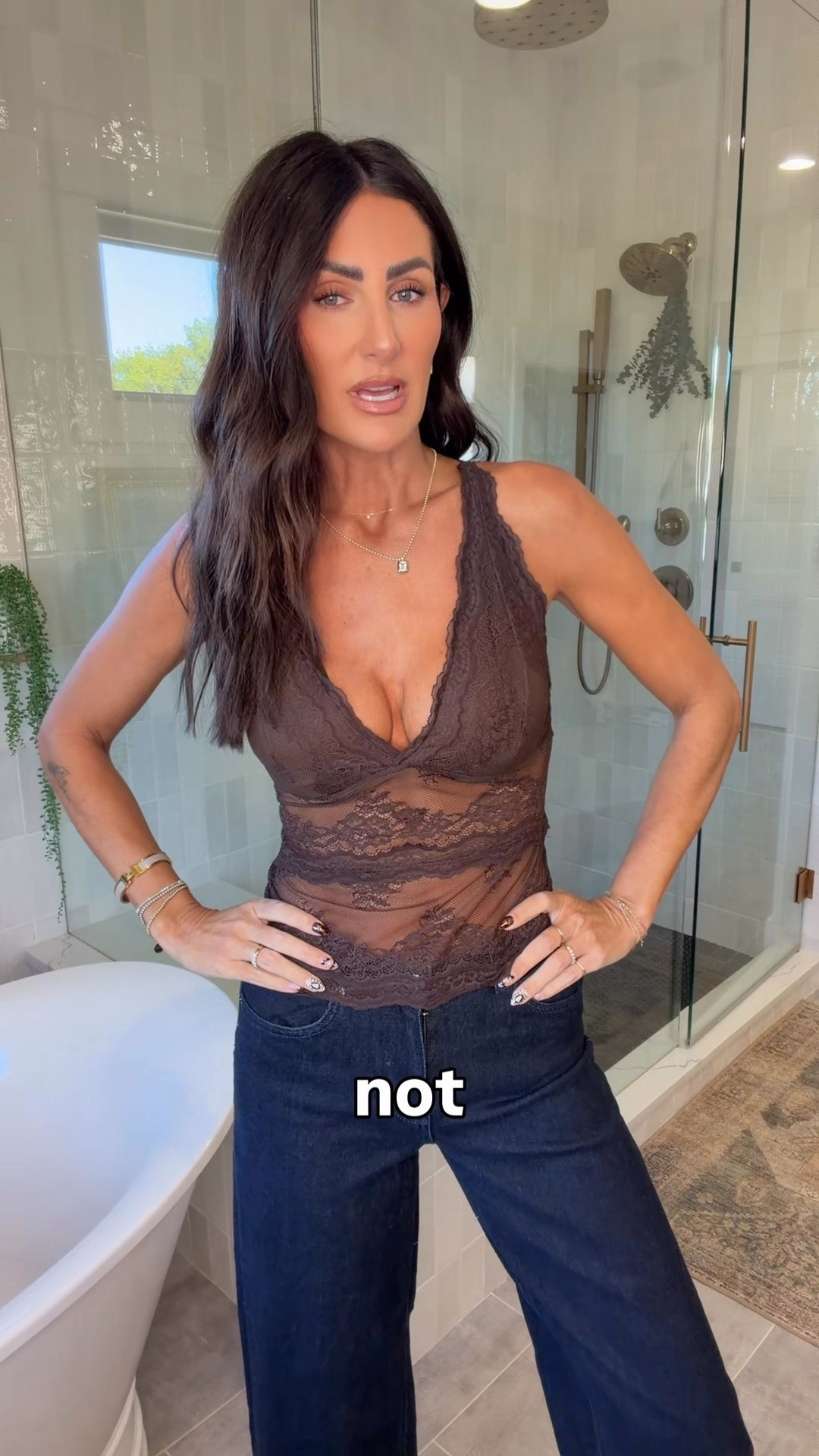 Lace mesh top. Perfect for layering 
In a small