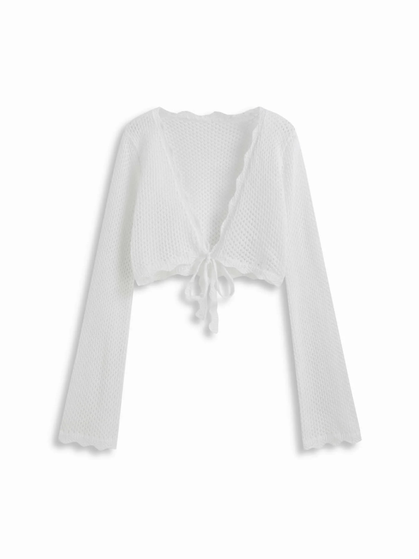 Knit Crochet Hollow Out Bell Sleeve Knotted Oversized Cardigan | Cider