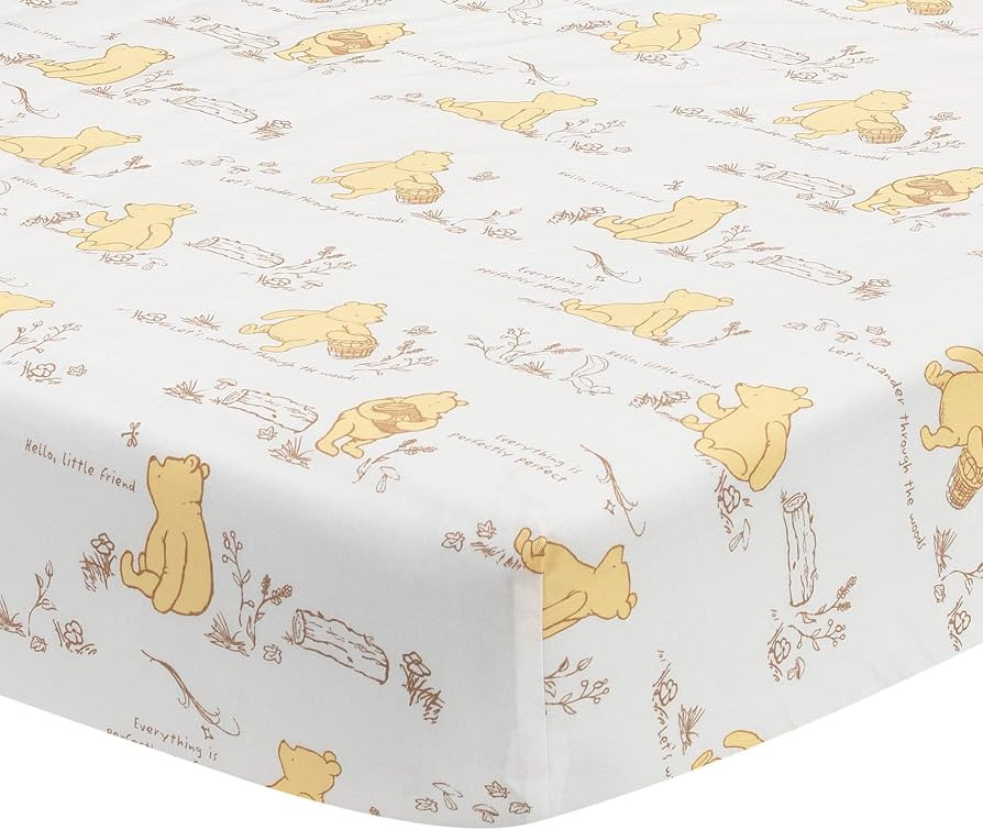 Lambs & Ivy Disney Baby Storytime Pooh 100% Cotton Fitted Crib Sheet - White | Amazon (US)