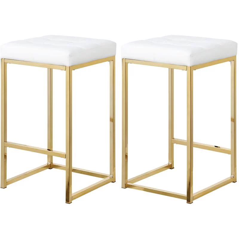 Meridian Furniture Nicola 26.5"H Leather Counter Stool in White (Set of 2) | Walmart (US)