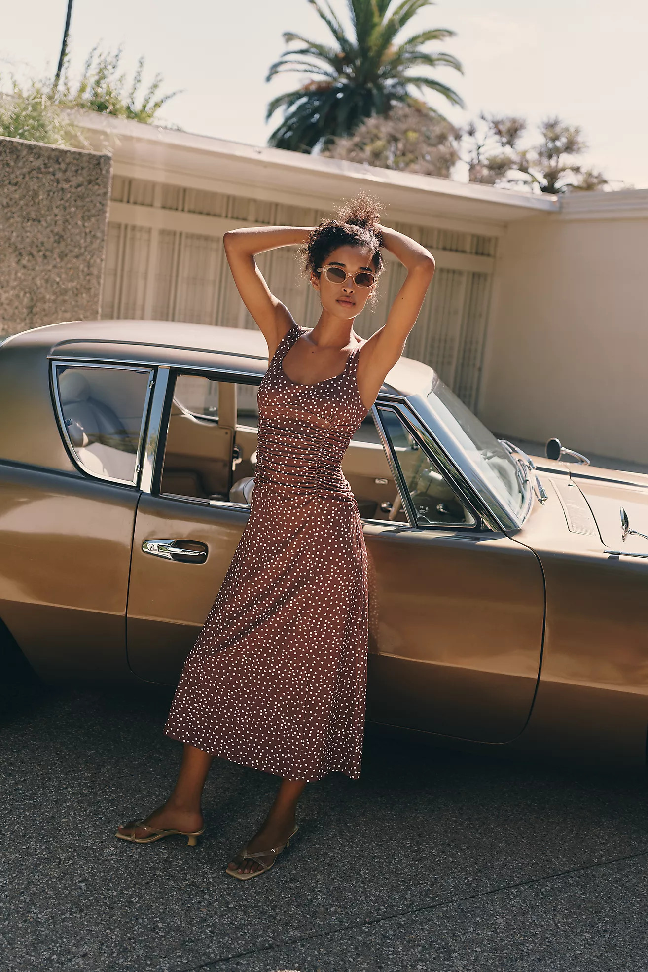 Maeve Square-Neck Ruched Knit Midi Dress | Anthropologie (US)