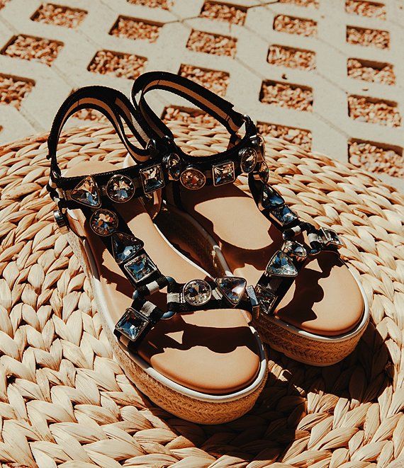 Gianni Bini x DANNIJO Gia Jewel Embellished Espadrille Striped Platform Sandals | Dillard's | Dillard's