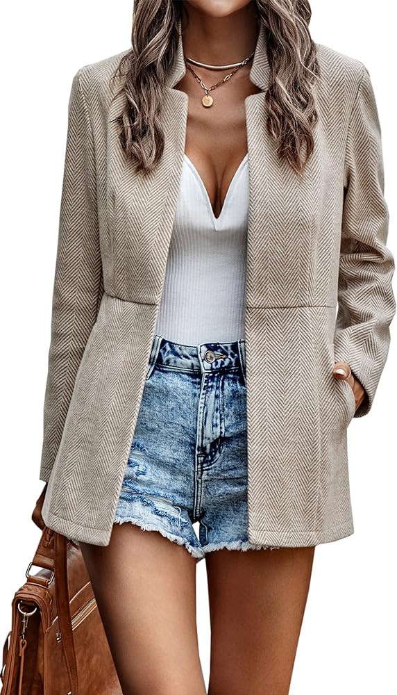 CCTOO Women's Coat Casual Open Front Blazer Long Sleeve Stand Collar Solid Trench Business Work O... | Amazon (US)