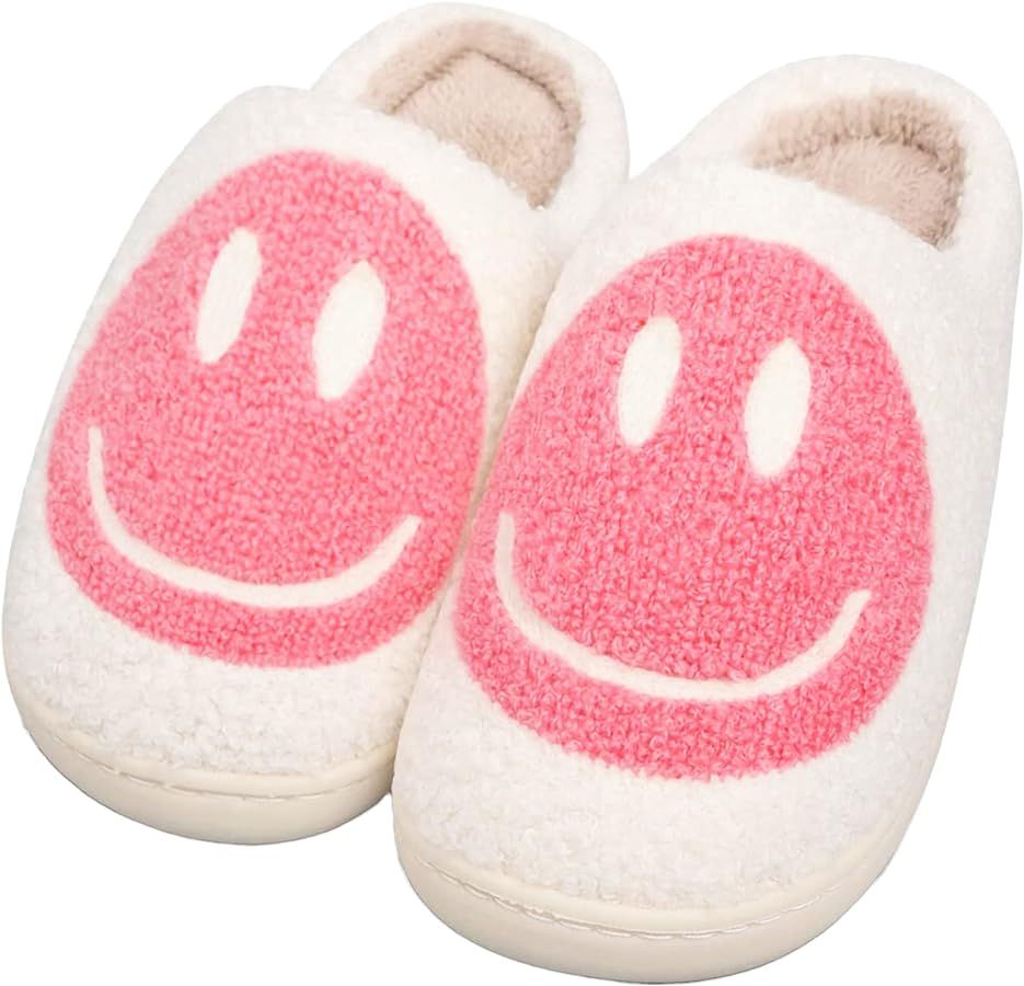 Smile Face Slippers for Women and Men, Retro Comfy Warm Soft Fuzzy Plush Slip-On House Shoes Funn... | Amazon (US)