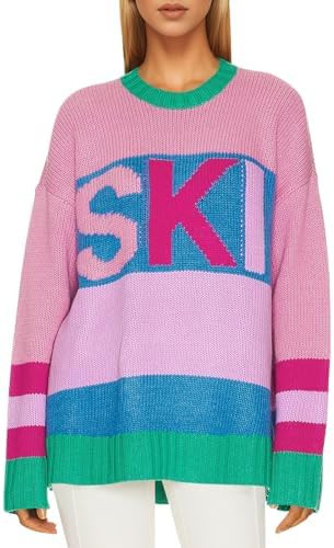 Saodimallsu Womens Color Block Oversized Sweater Ski Print Fall Trendy Crew Neck Long Sleeve Pull... | Amazon (US)