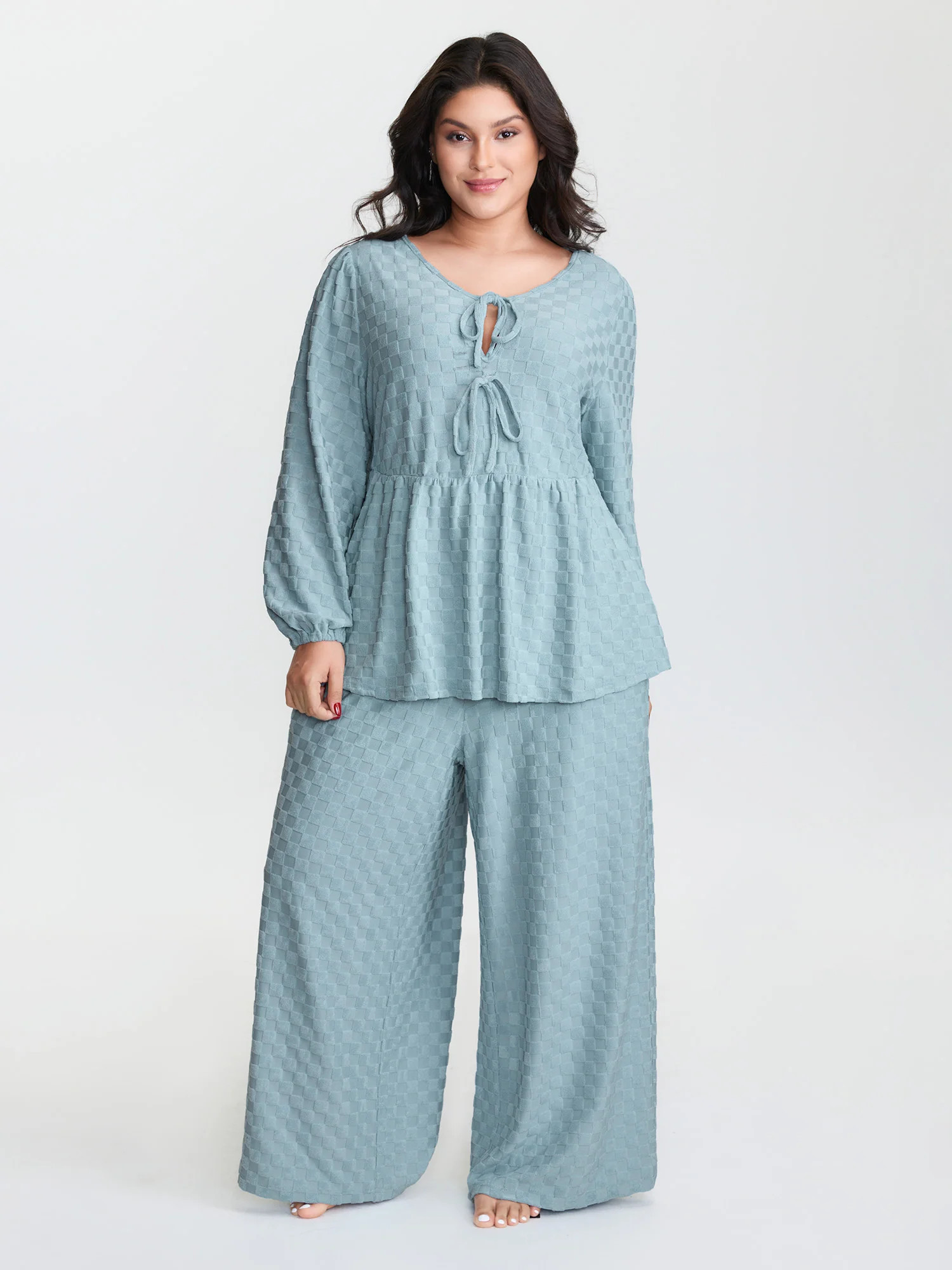 Checkered Textured Co-ord Lounge Set | Bloomchic