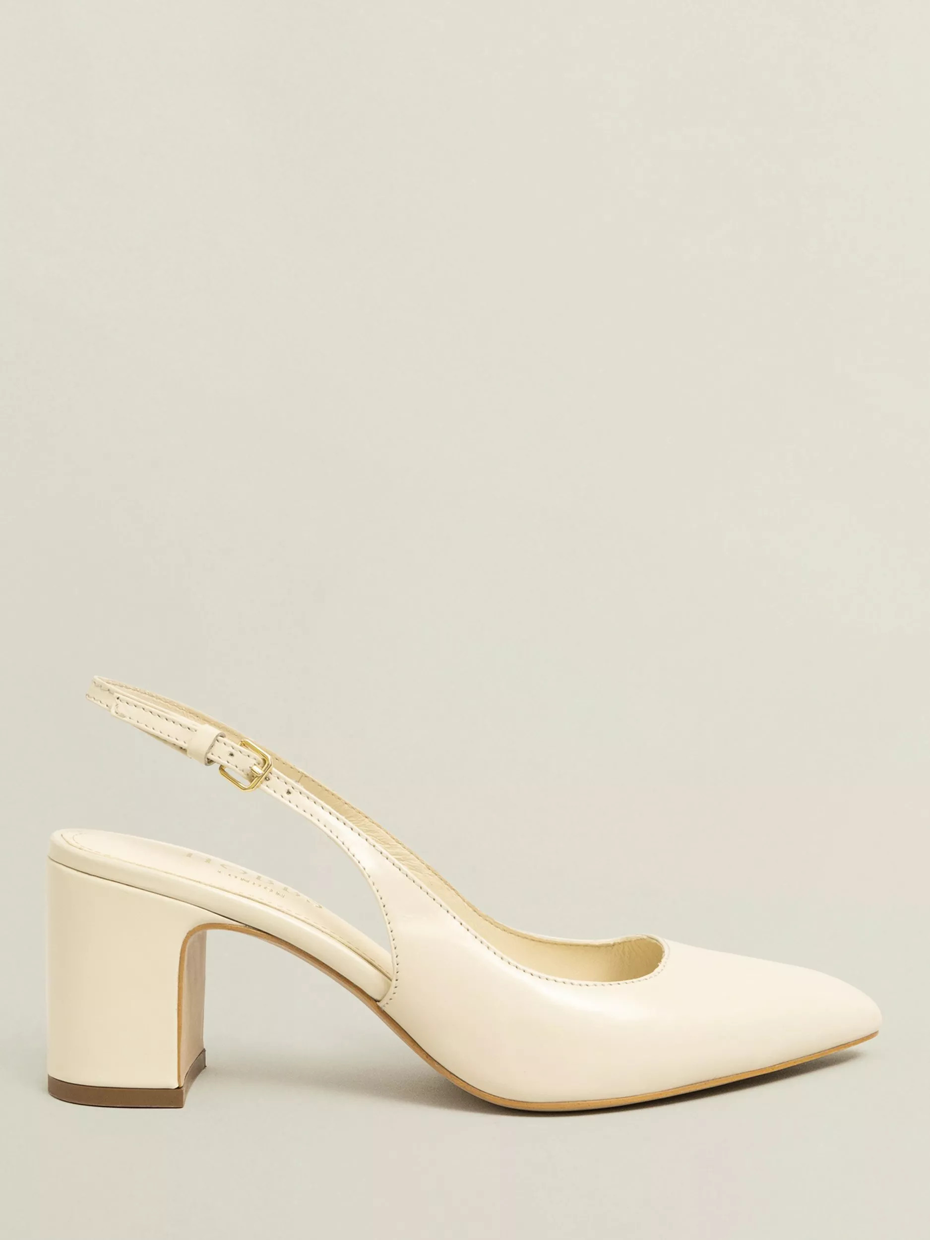 Hobbs Lily Patent Leather Slingback Block Heel Shoes, Buttercream | John Lewis (UK)
