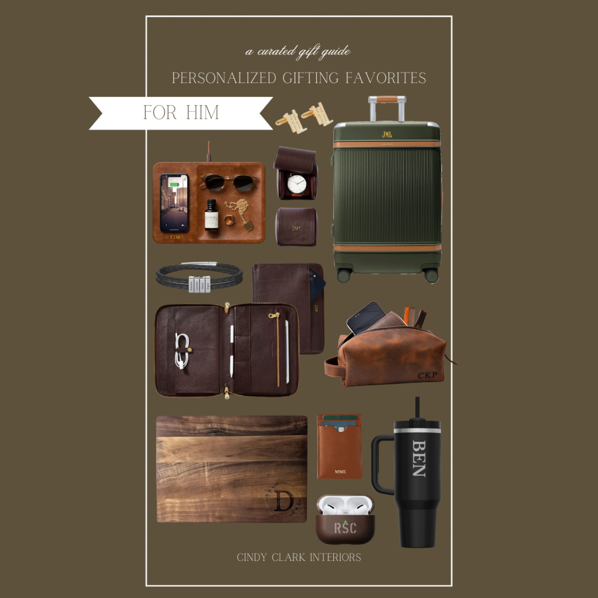 Personalized gifts for him this holiday season! From luggage to cuff links, watches, wallets, charging pads and more all of these are functional and great gift ideas for the men! 

#LTKGiftGuide #LTKHoliday #LTKMens