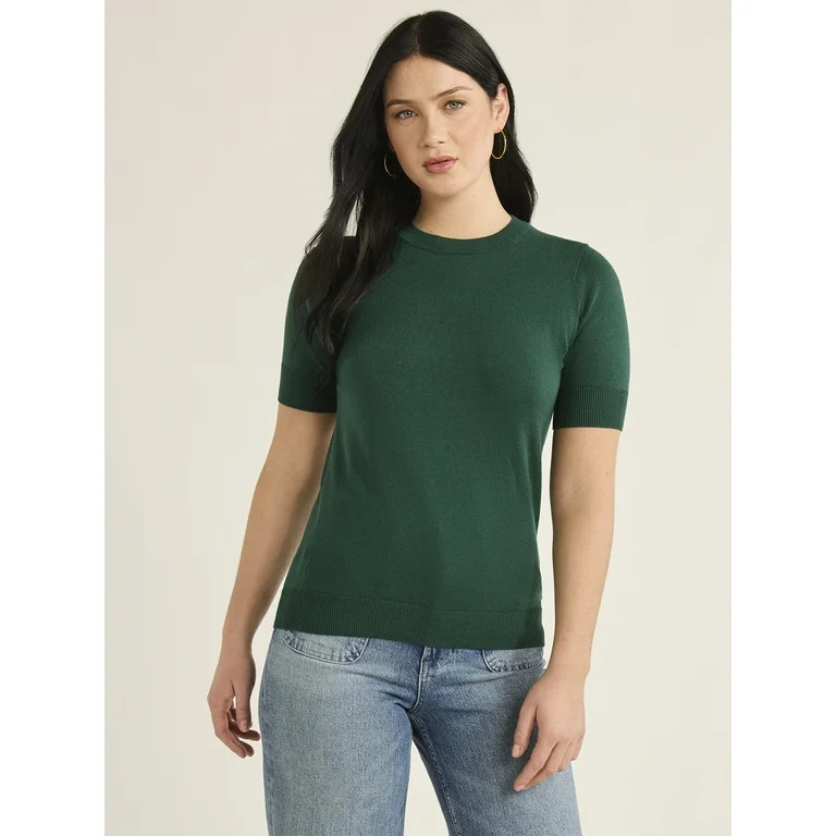Free Assembly Women’s Cozy Yarn Shrunken Sweater Tee with Short Sleeves, Sizes XS-XXXL | Walmart (US)