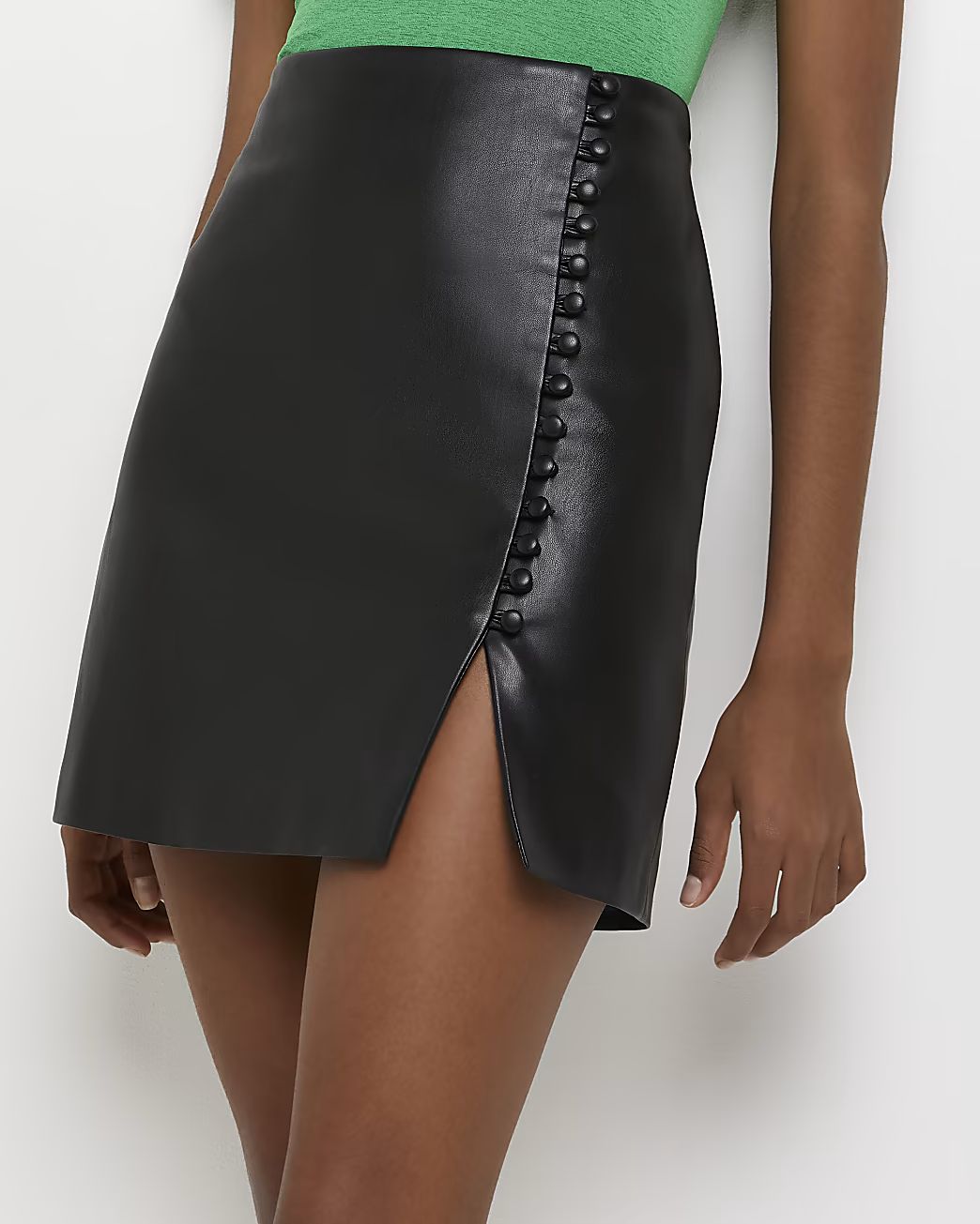 River Island Womens Black faux leather mini skirt | River Island (US)