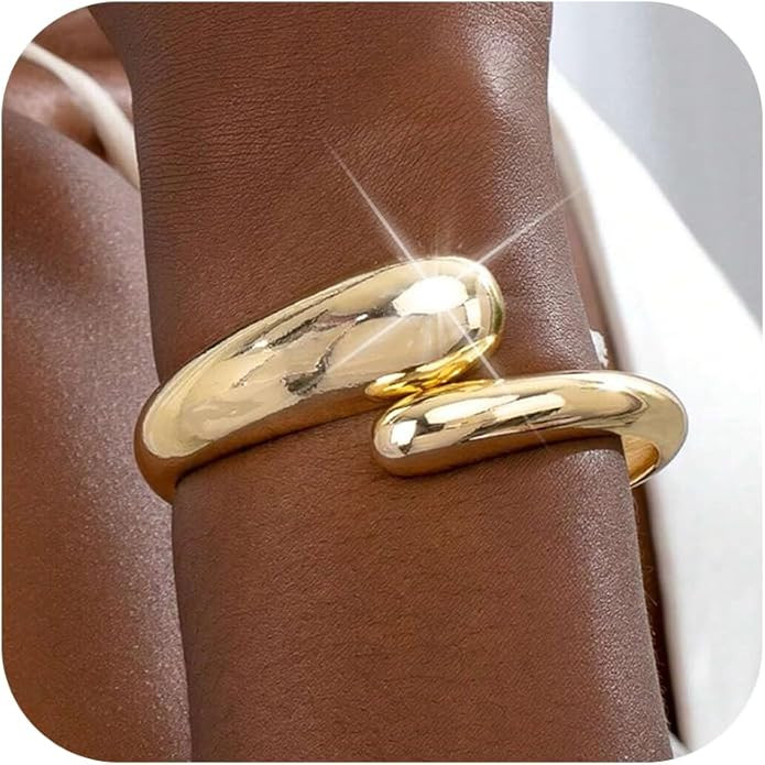 Long tiantian Gold Bangles Gold Cuff Bracelets for Women Non Tarnish Chunky Gold Trendy Jewelry C... | Amazon (US)