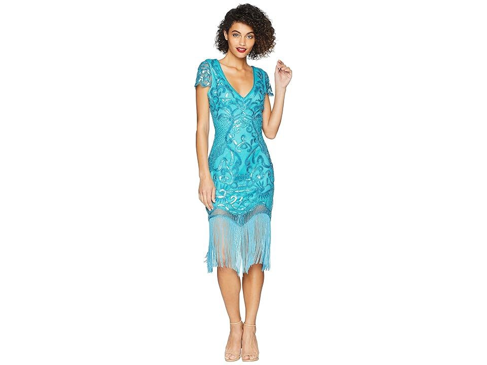 Unique Vintage Aurore Flapper Dress (Turquoise) Women's Dress | Zappos