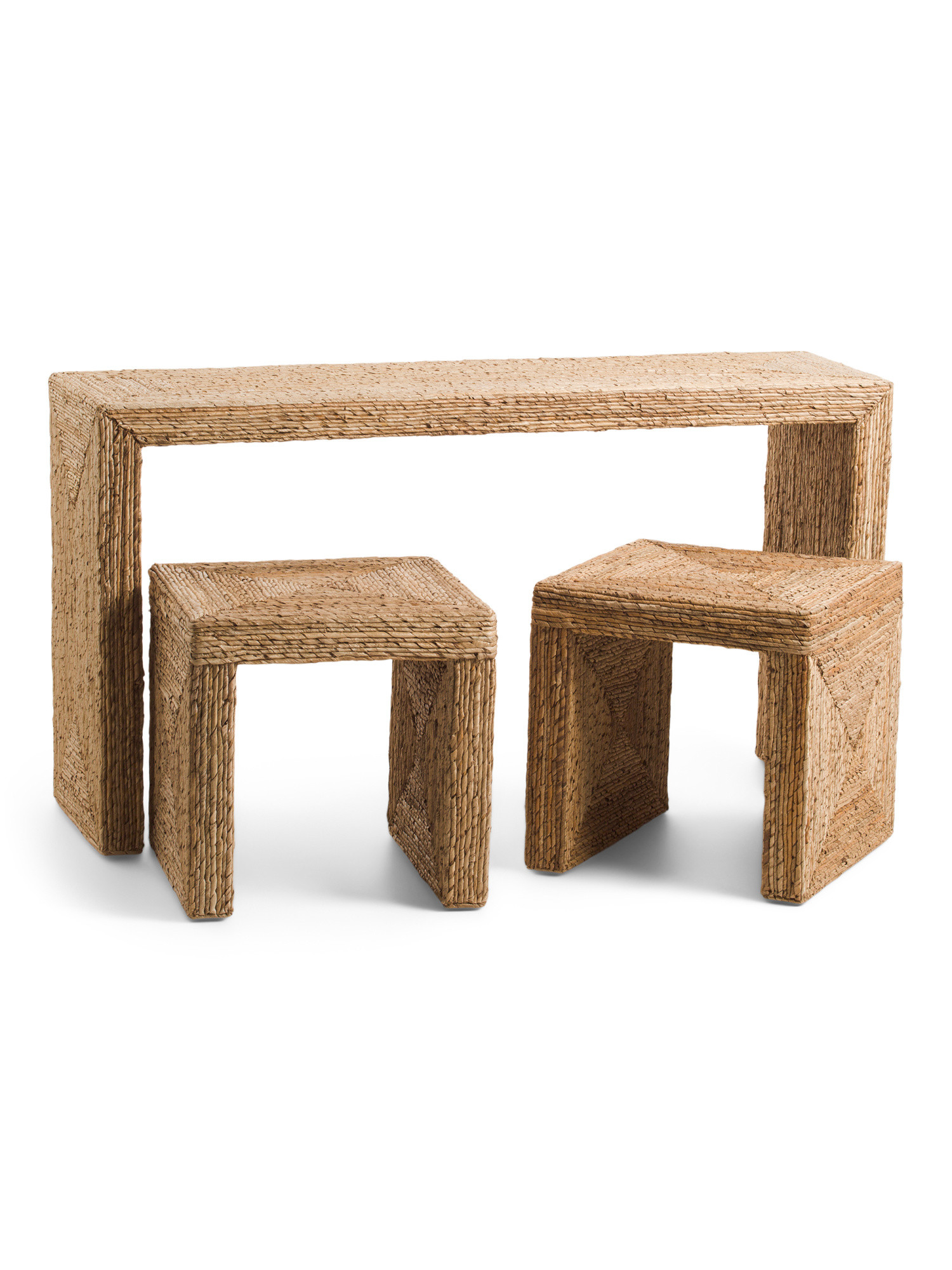 3pc Woven Console Table With Two Side Tables Set | Coastal | Marshalls | Marshalls